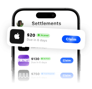 Claim app showing settlements